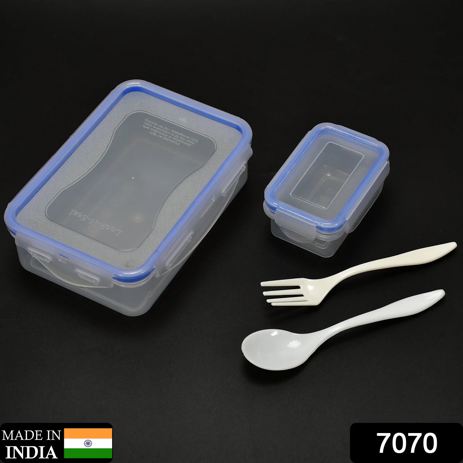 7070 Multipurpose Air Tight 4 Side Lock Food Grade Lunch Box With Small Square Container 7070 Multipurpose Air Tight 4 Side Lock Food Grade Lunch Box With Small Square Container